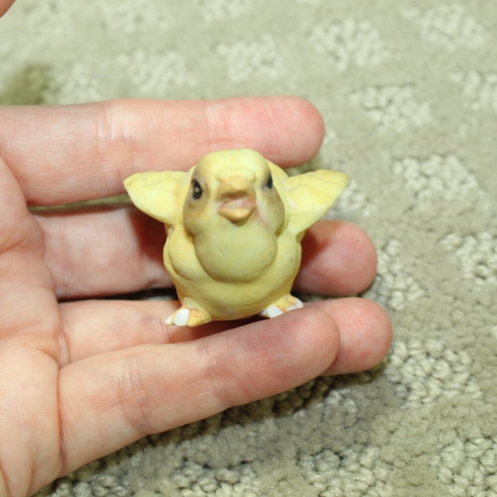 Miniature Chick Figurine Porcelain Baby Chicken Yellow Chip Feet